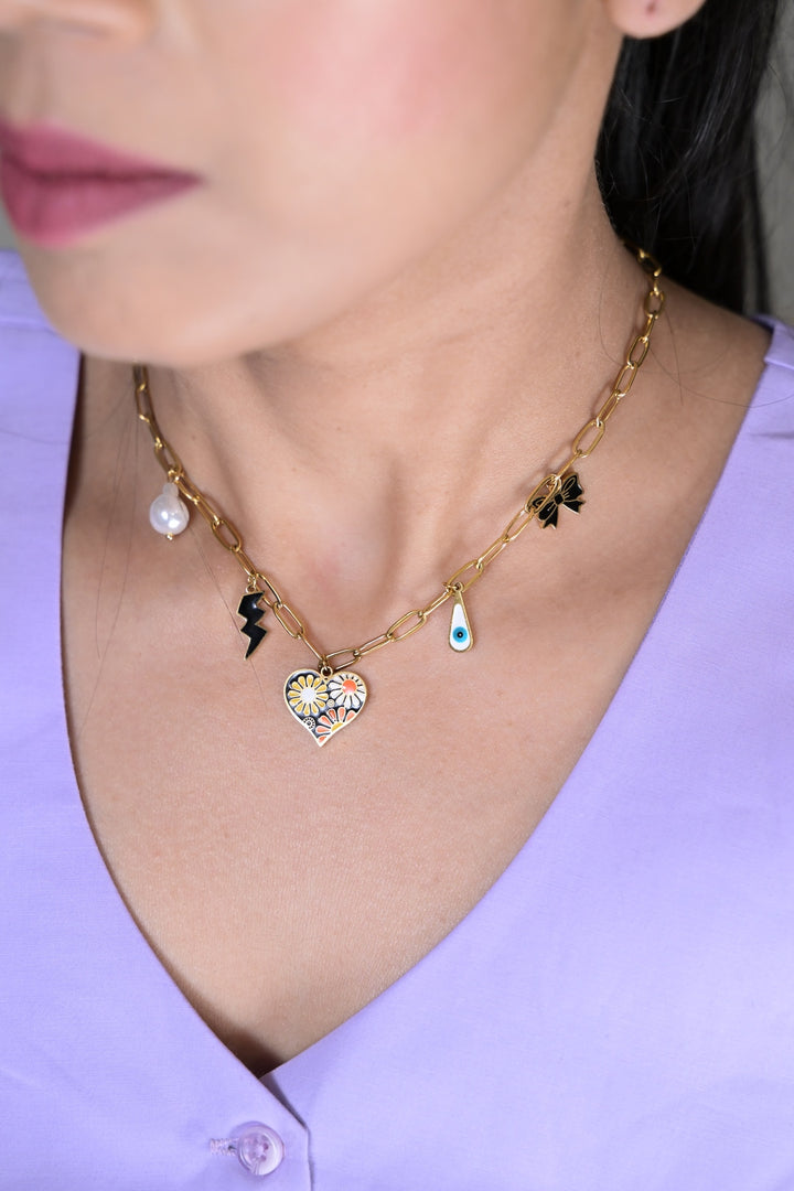 Boho Heart Golden Link Chain Necklace