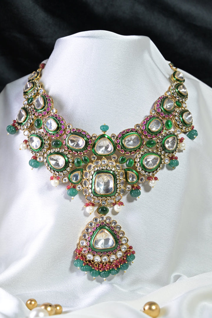 Gulbahar Bridal Polki Kundan Emerald Necklace