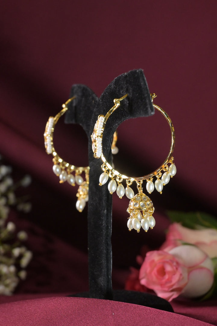 Aafreen Polki Pearl Drop Hoop Earrings