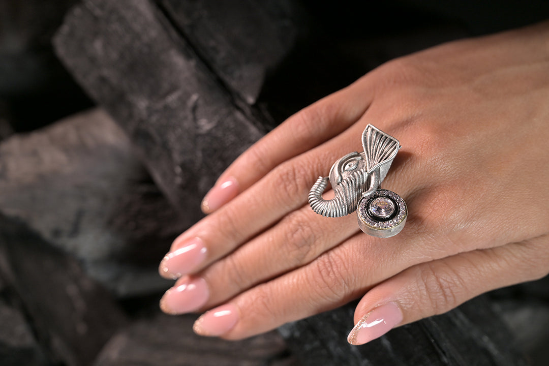 Elephant Silver Boho Ring