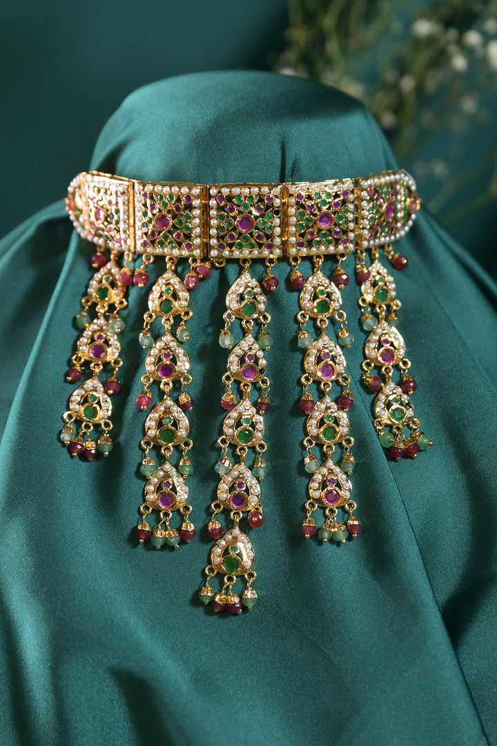 Vidhira Navratna Tassel Jadau Choker Necklace