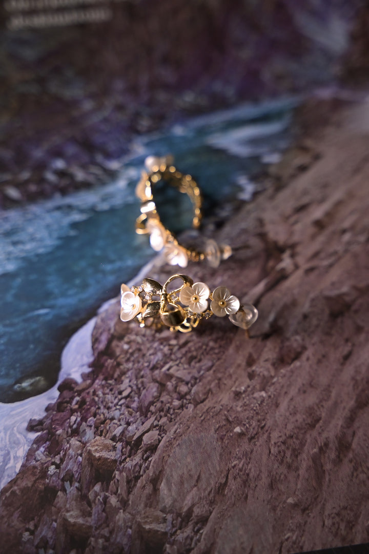 Pearl Petal  Golden Hoop Earring