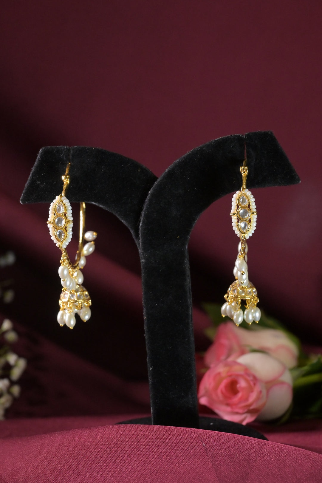 Aafreen Polki Pearl Drop Hoop Earrings