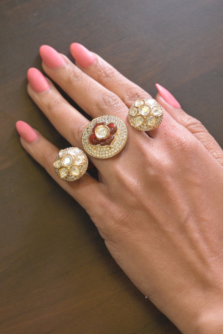 Maharani Vidya Mehndi Kundan Double Band Ring