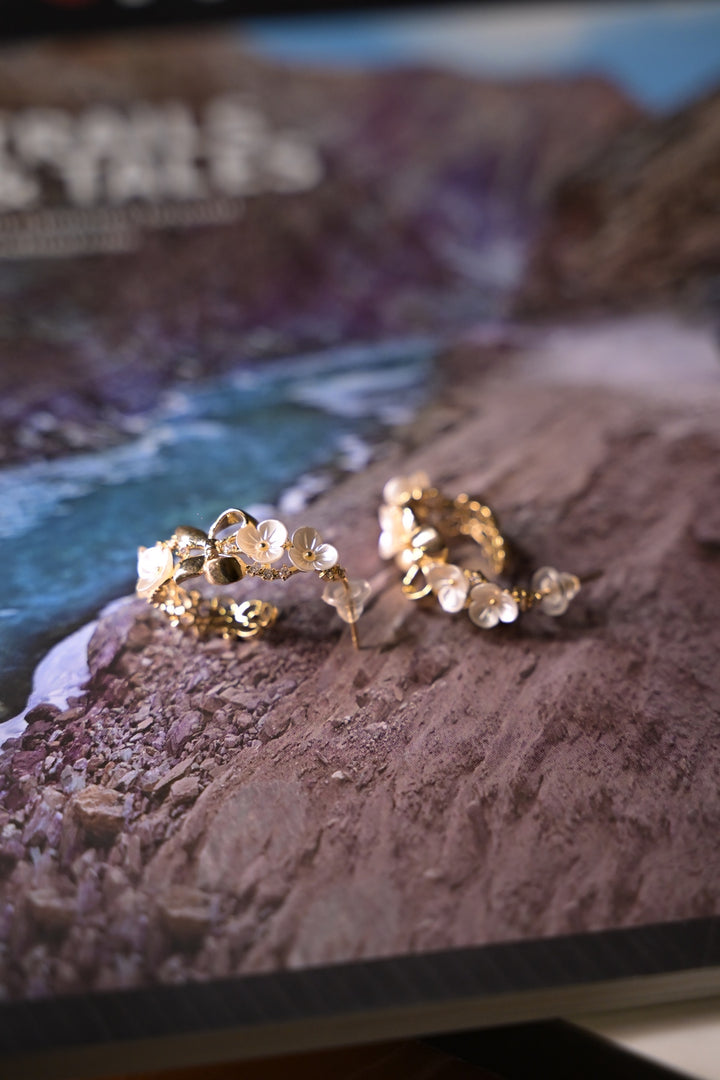 Pearl Petal  Golden Hoop Earring