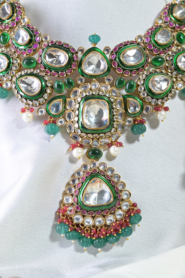 Gulbahar Bridal Polki Kundan Emerald Necklace