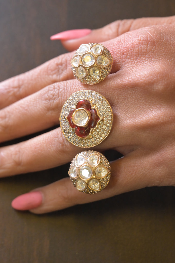 Maharani Vidya Mehndi Kundan Double Band Ring