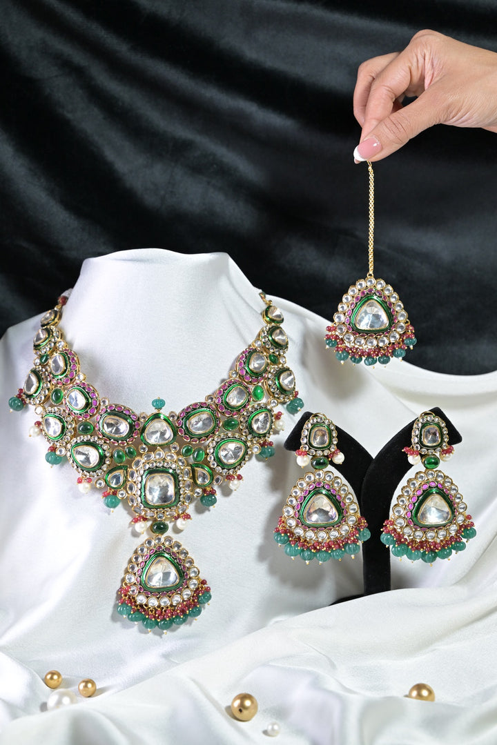 Gulbahar Bridal Polki Kundan Emerald Necklace