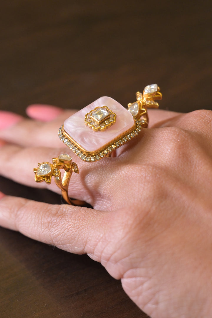 Rajjo Polki Three Finger Band Gold Ring