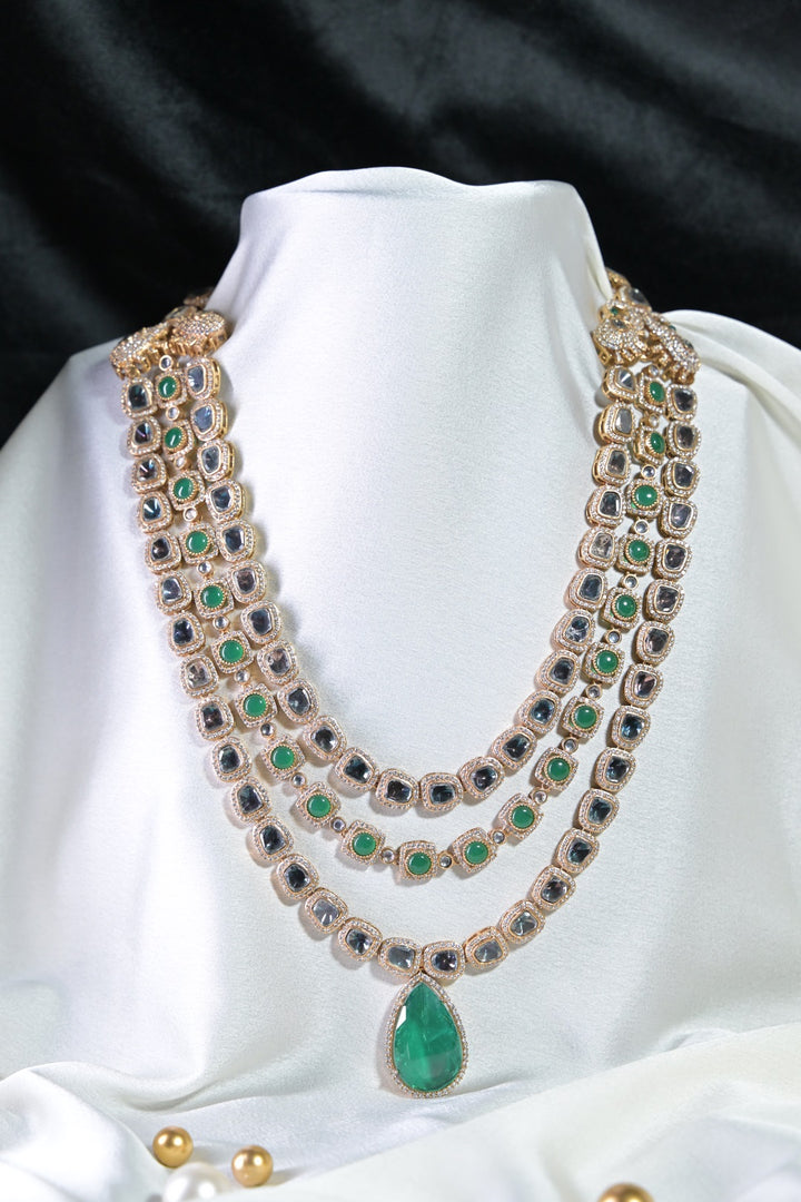 Chandrika Long Victorian Three Layered Polki Necklace