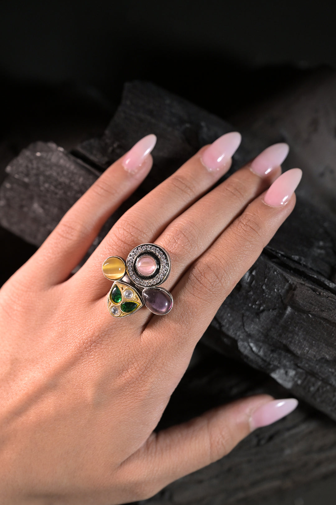 Sundari Multicoloured Silver Ring