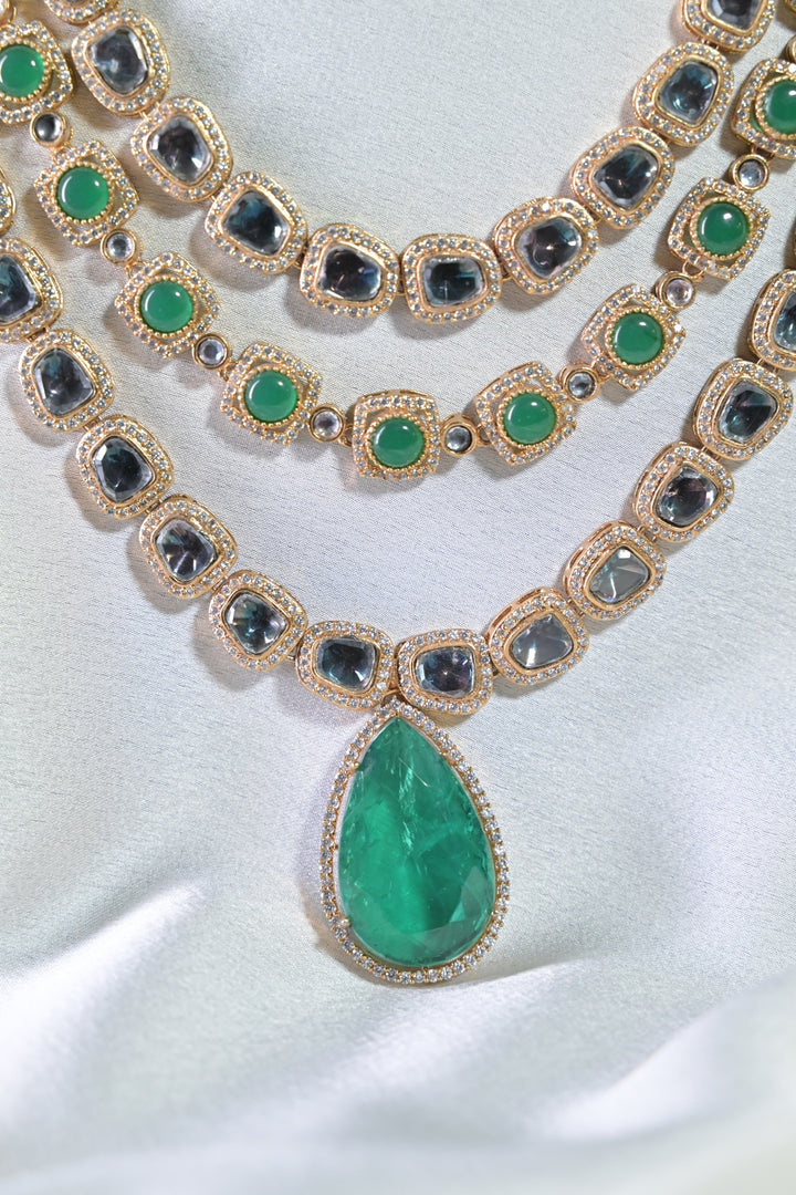 Chandrika Long Victorian Three Layered Polki Necklace
