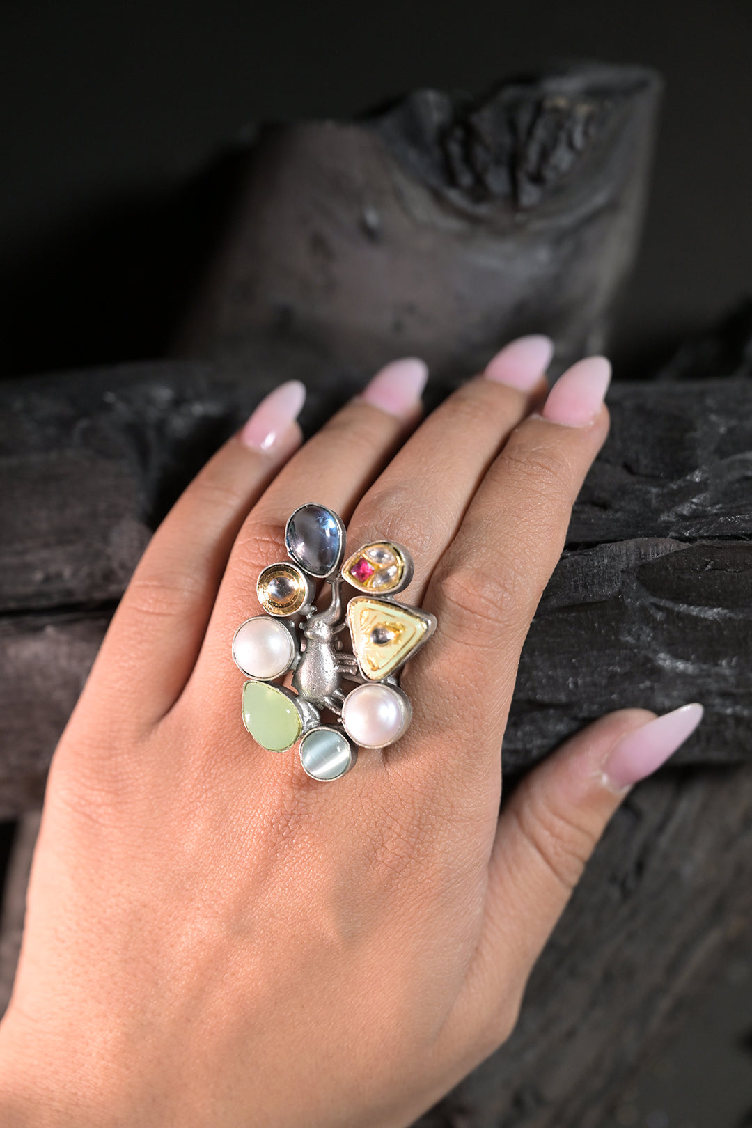 Ujjvala Multicoloured Boho Silver Ring