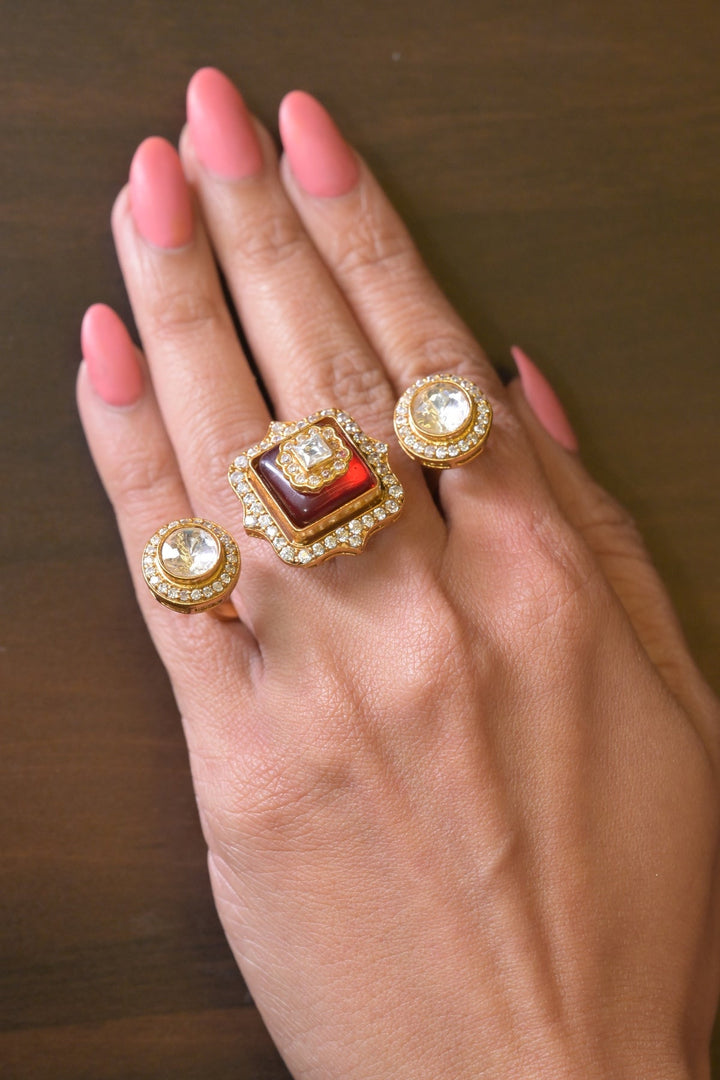 Maharani Bindumati Mehndi Three-Finger Polki Ring