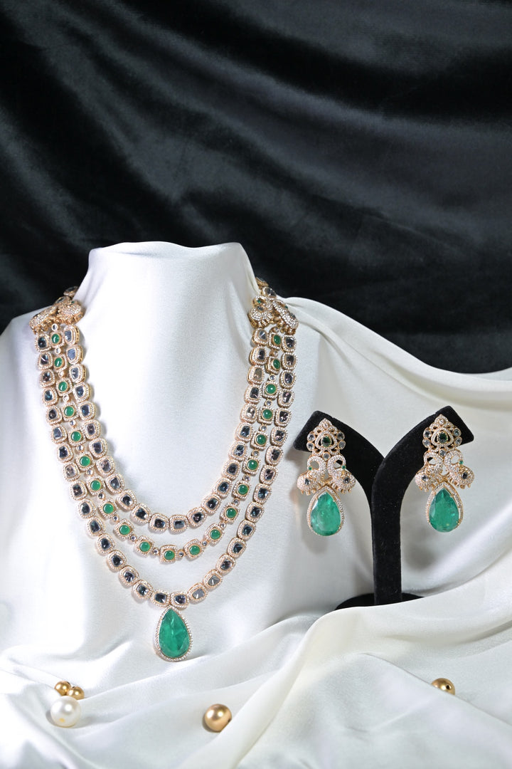 Chandrika Long Victorian Three Layered Polki Necklace