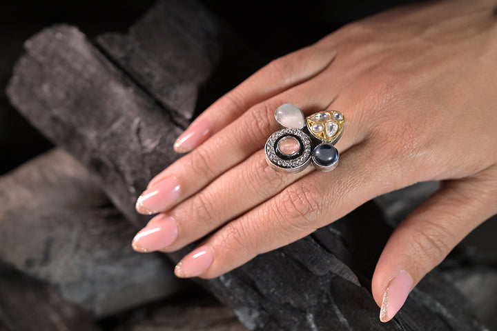 Sundari Multicoloured Silver Ring