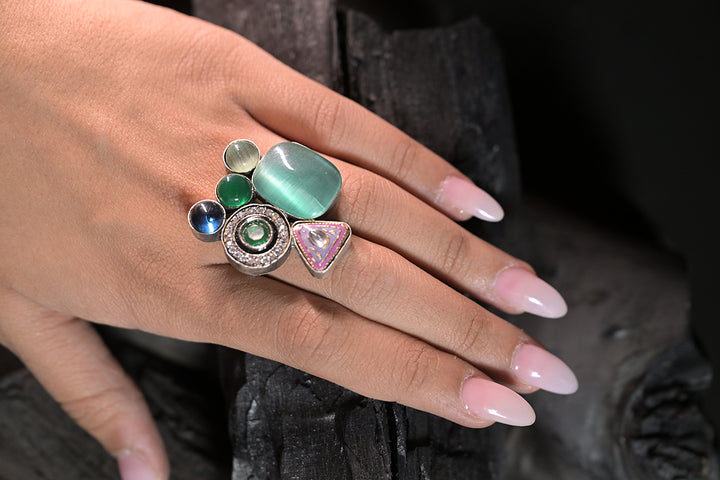 Sutaradhya Multicoloured Boho Silver Ring