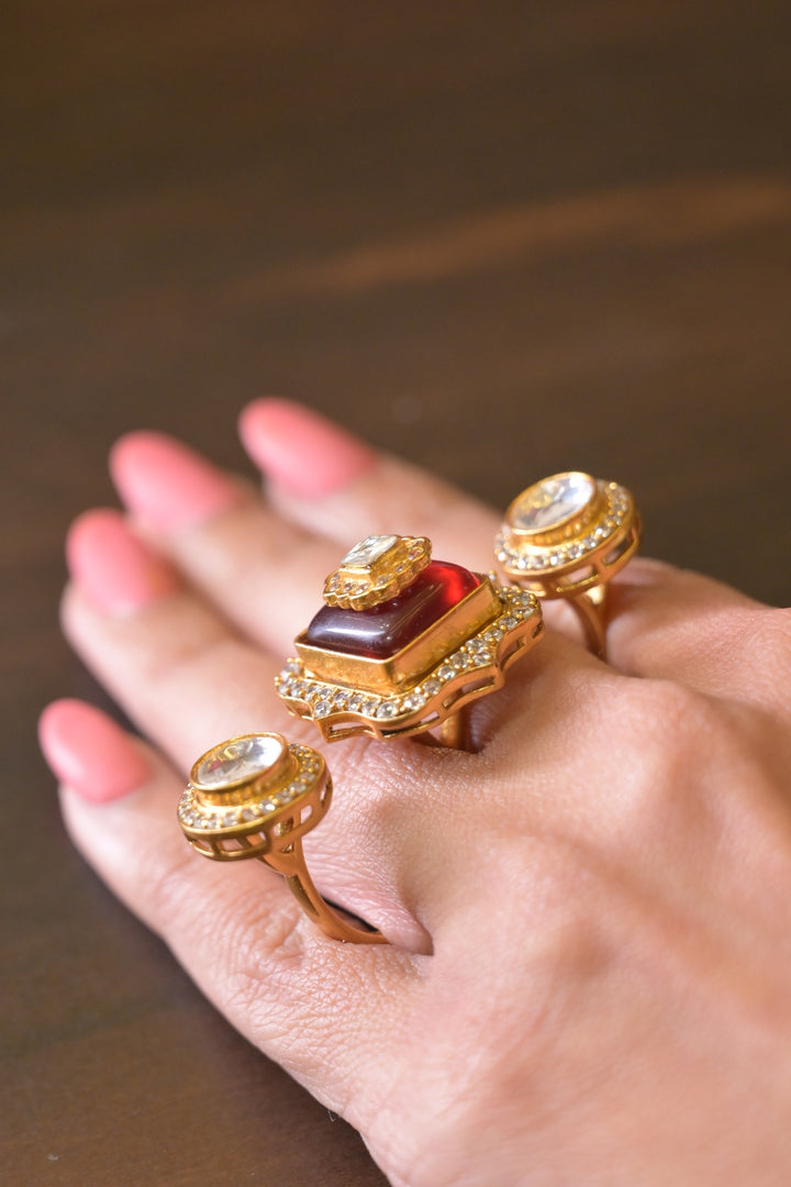 Maharani Bindumati Mehndi Three-Finger Polki Ring