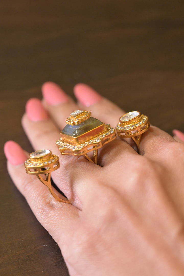 Maharani Bindumati Mehndi Three-Finger Polki Ring