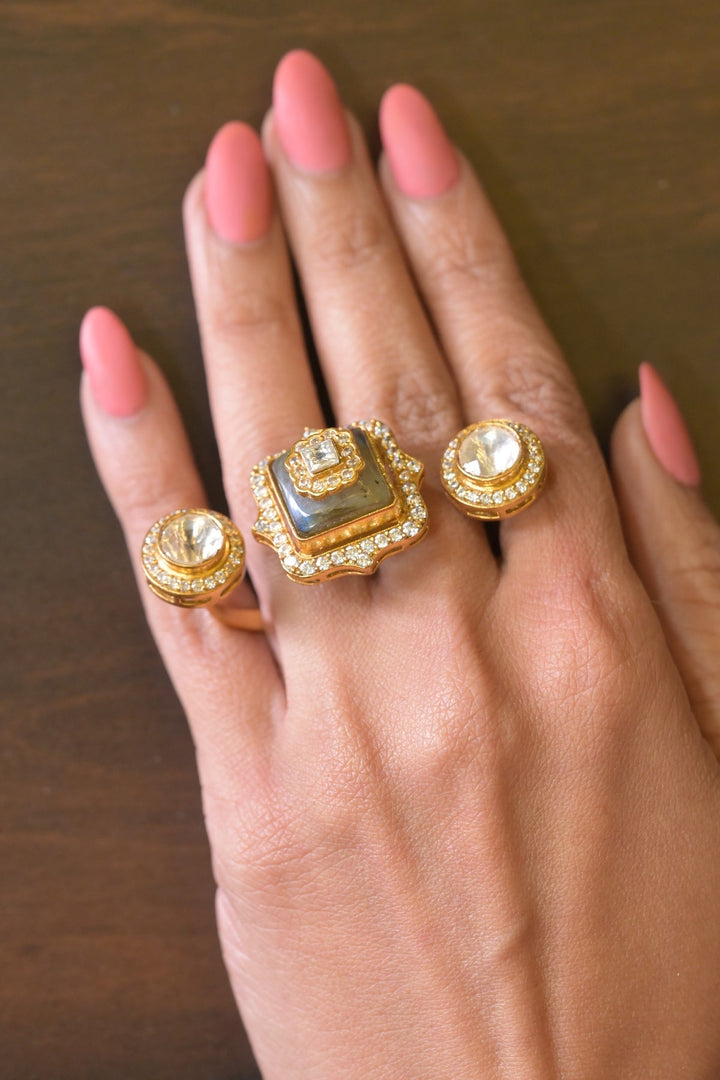 Maharani Bindumati Mehndi Three-Finger Polki Ring