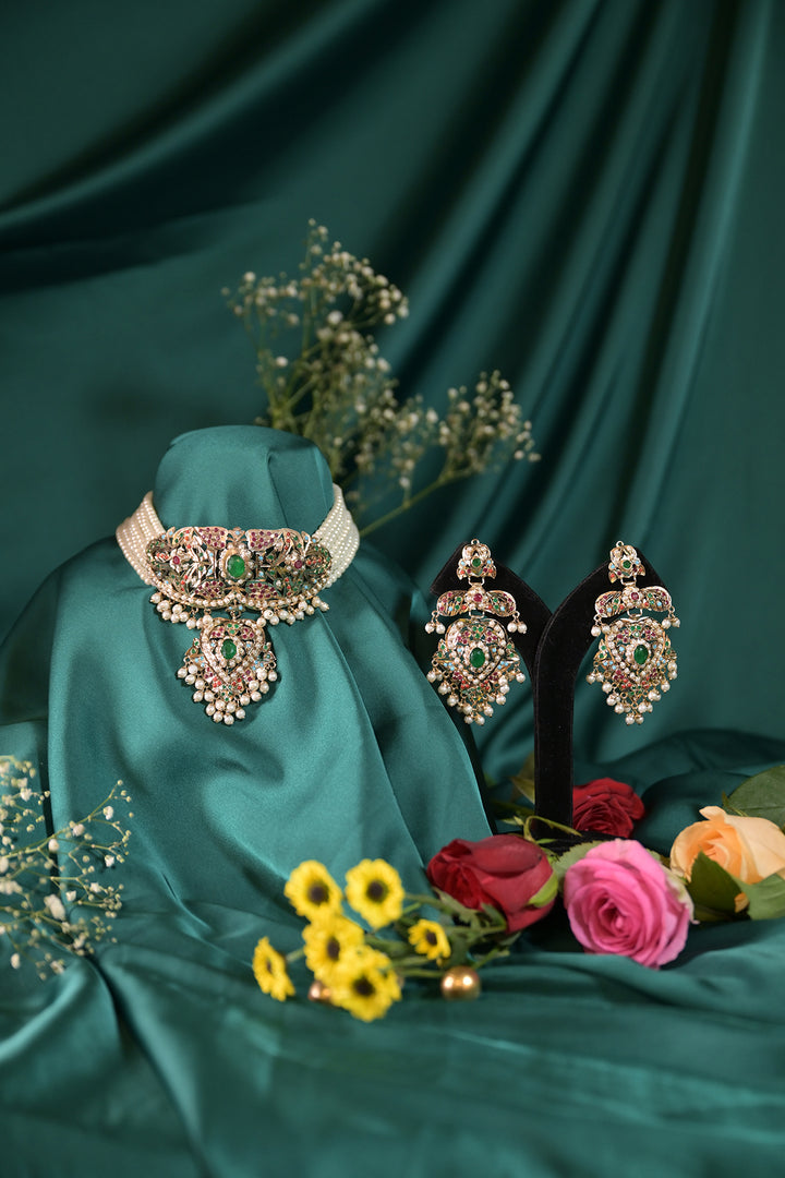 Amritapriya Heritage Multicolored Gemstones Jadau Necklace