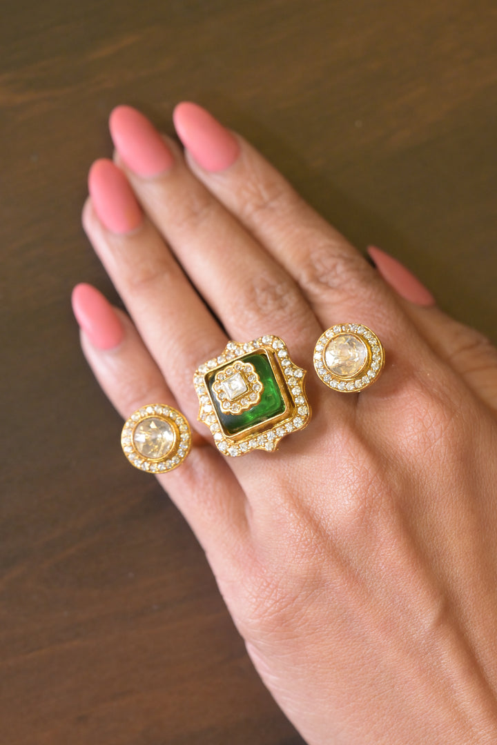 Maharani Bindumati Mehndi Three-Finger Polki Ring
