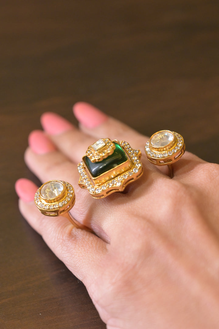 Maharani Bindumati Mehndi Three-Finger Polki Ring