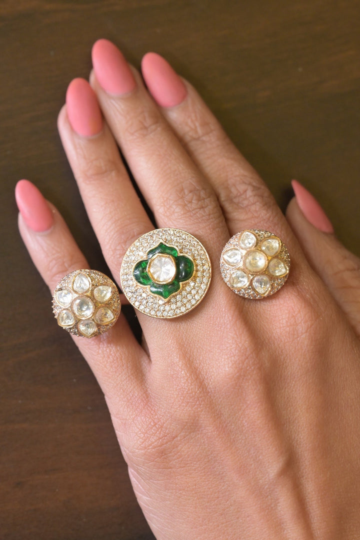 Maharani Vidya Mehndi Kundan Double Band Ring