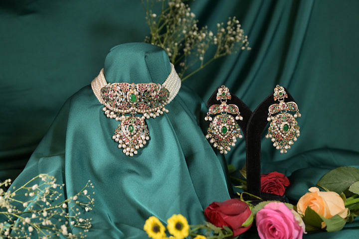 Amritapriya Heritage Multicolored Gemstones Jadau Necklace