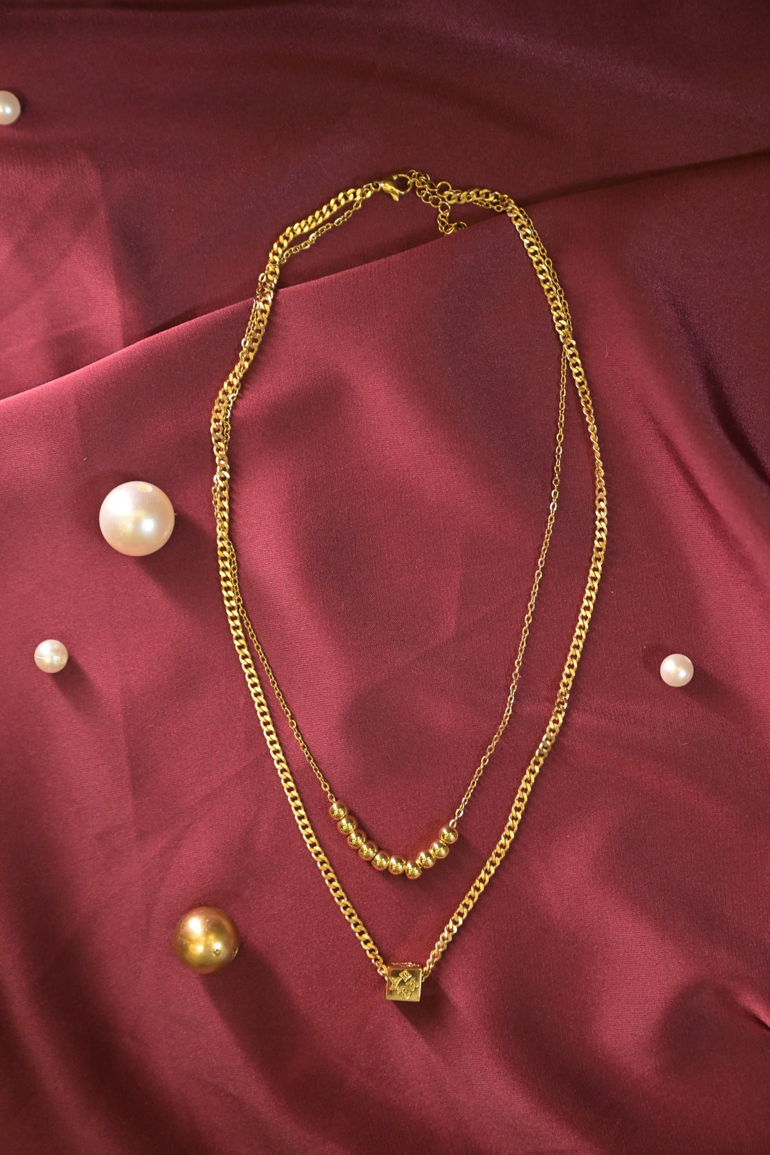 Oxidised Square Acrylic Charm Sleek Chain Necklace