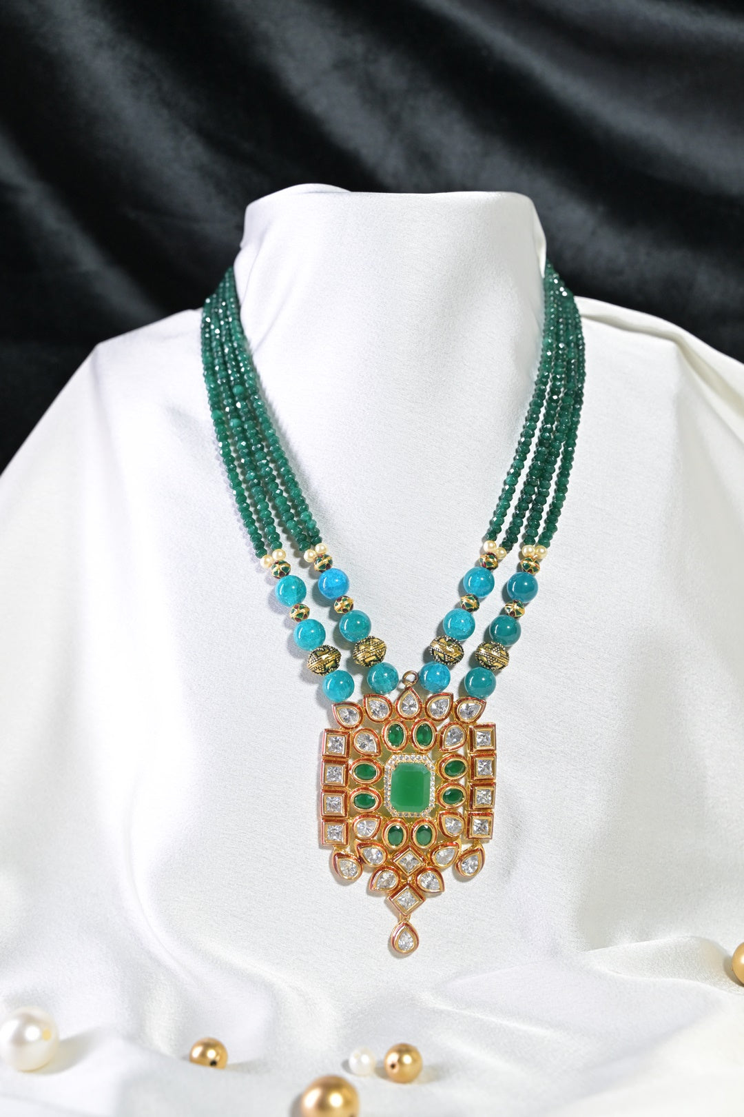 Divyadarshini Emerald Royal Polki Long Necklace