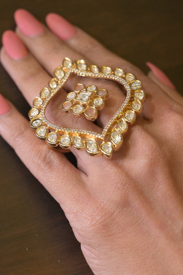 Radiant Polki Double Finger Ring