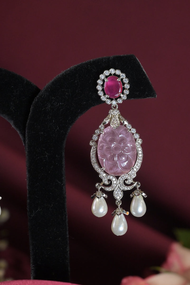 Riwaaz Ruby Diamond Pearl Drop Dangler Earrings