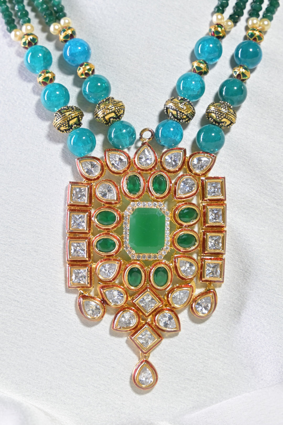 Divyadarshini Emerald Royal Polki Long Necklace