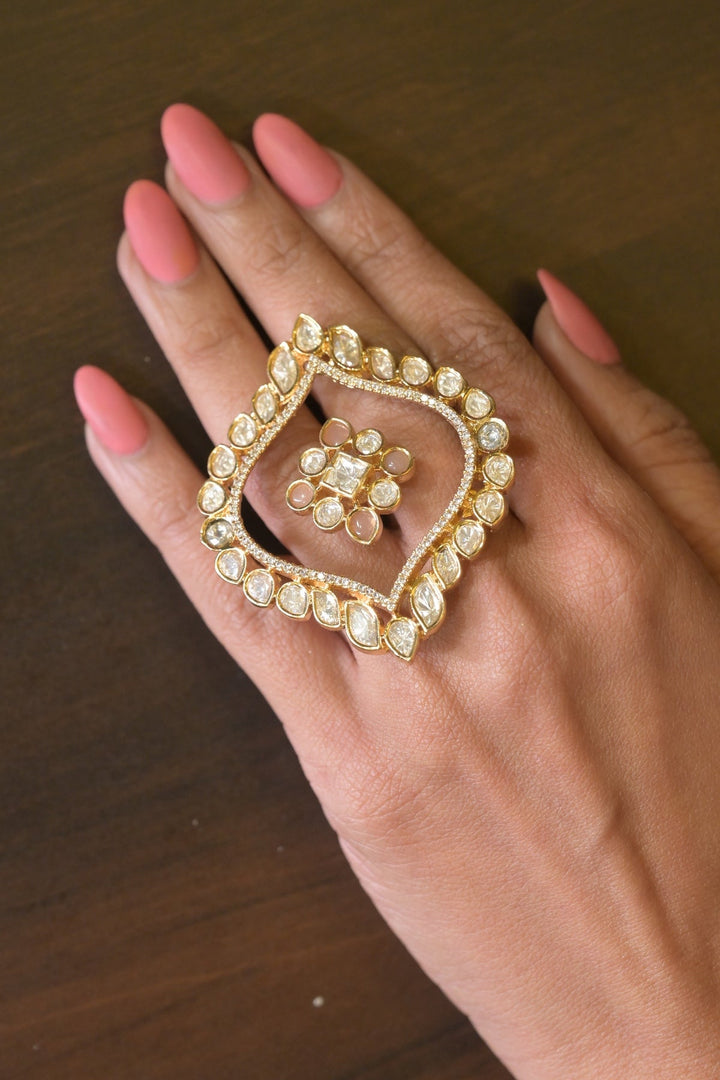 Radiant Polki Double Finger Ring
