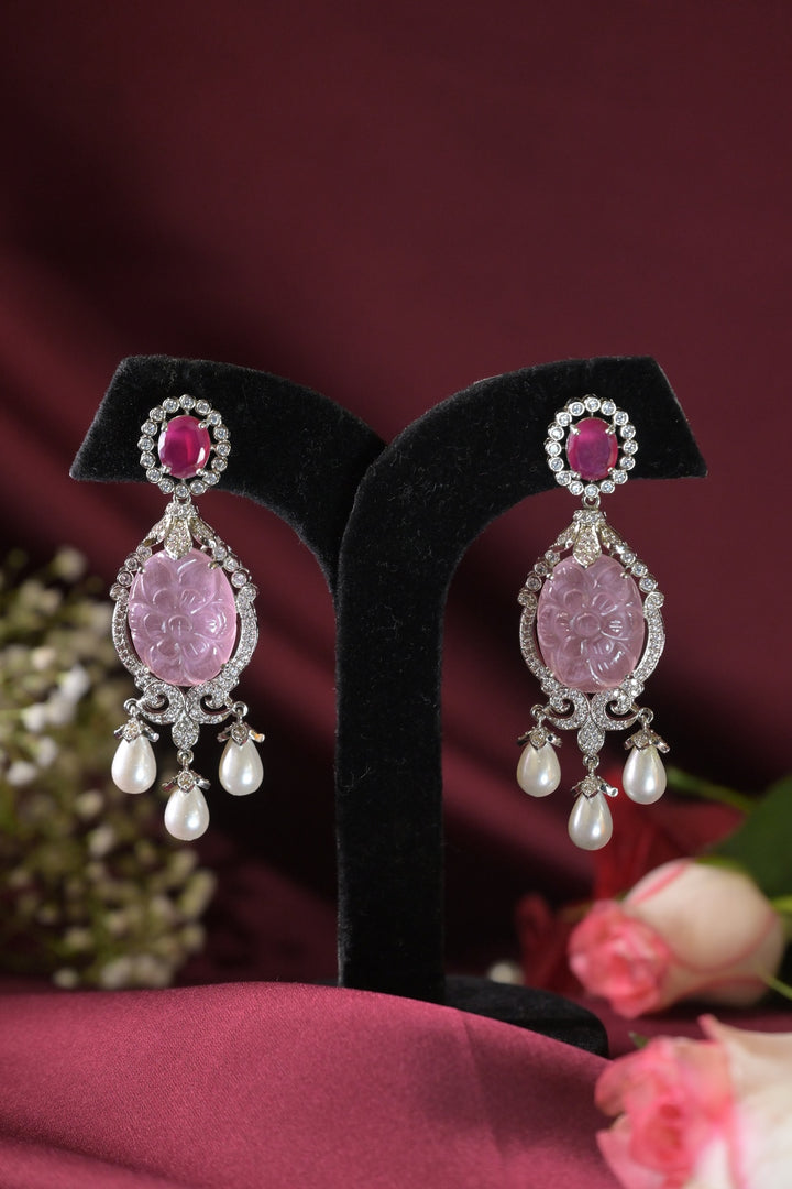 Riwaaz Ruby Diamond Pearl Drop Dangler Earrings