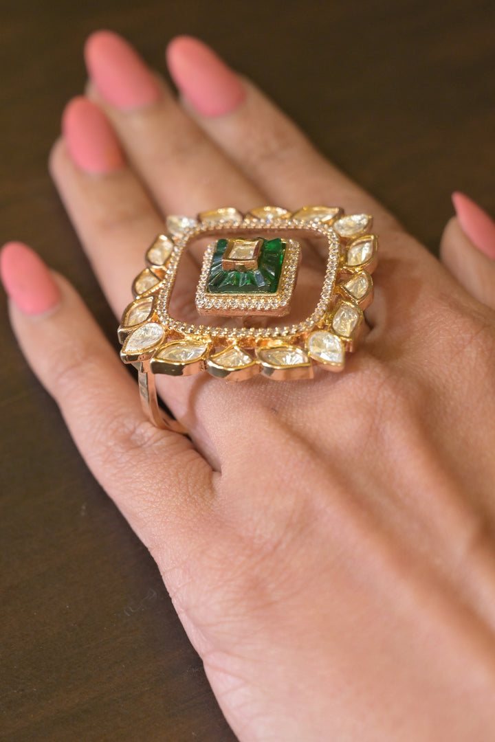 Durgamati Square Double-Finger Polki Bridal Ring