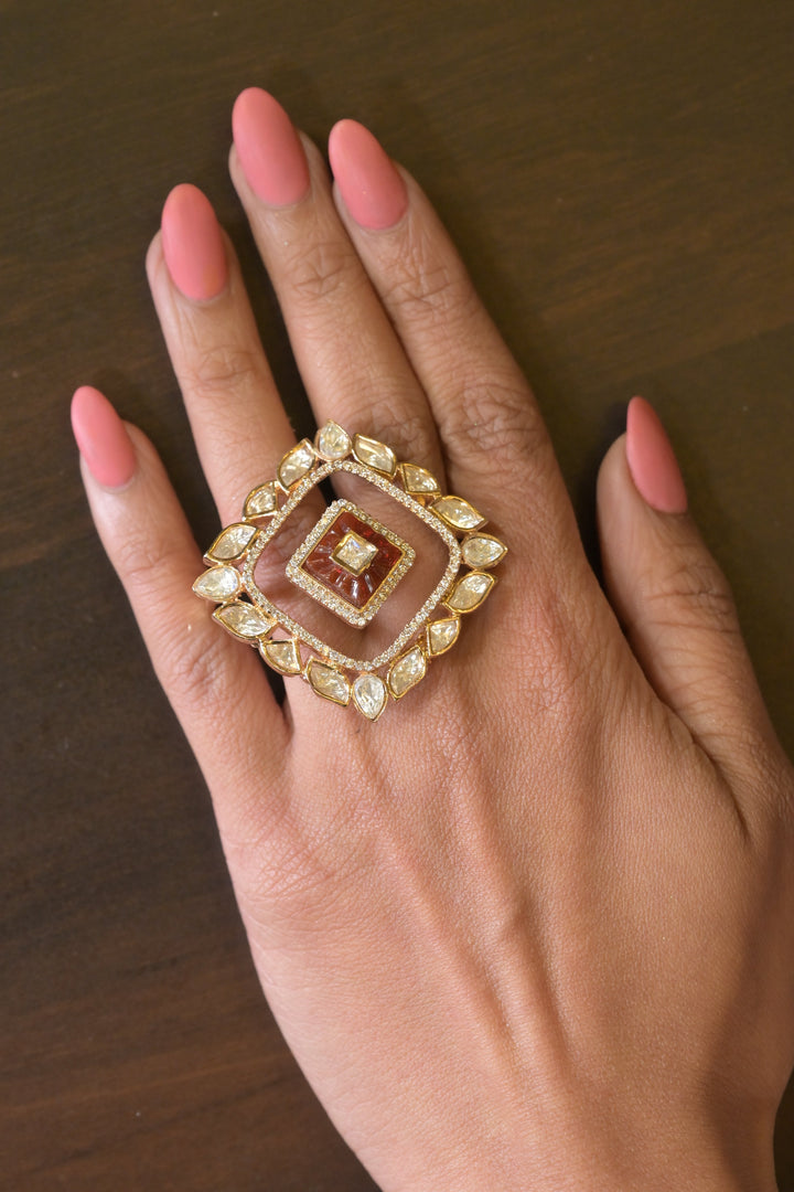 Durgamati Square Double-Finger Polki Bridal Ring