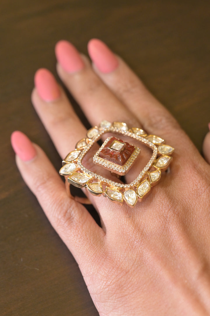 Durgamati Square Double-Finger Polki Bridal Ring