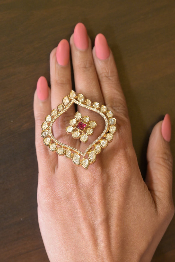 Radiant Polki Double Finger Ring