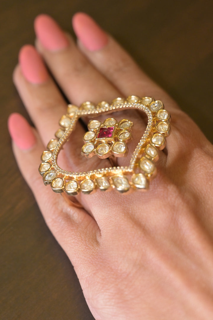 Radiant Polki Double Finger Ring