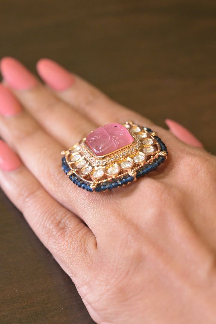 Maharani Diksha Mehndi Square Pearl Polki Ring