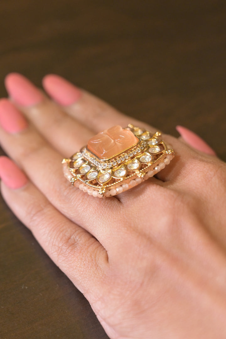 Maharani Diksha Mehndi Square Pearl Polki Ring