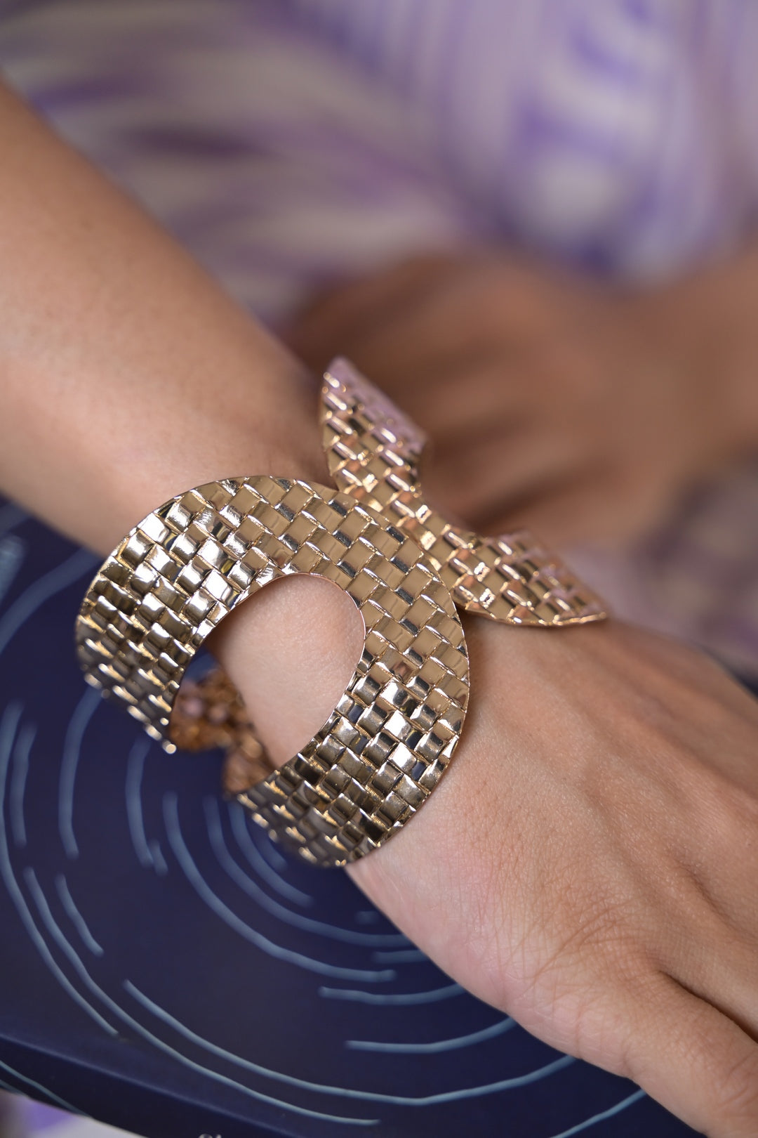Golden CrissCross Fashion Handcuff Bracelet