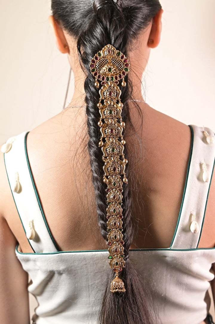 Vaidehi Temple Kundan Pearl Drop Pony Braid