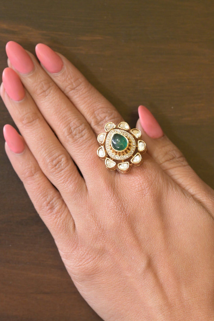 Shivaya Kundan Pear Polki Ring