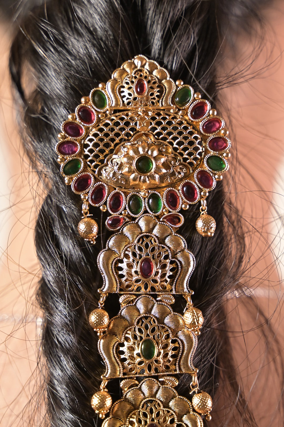 Vaidehi Temple Kundan Pearl Drop Pony Braid