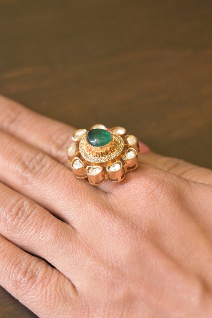 Shivaya Kundan Pear Polki Ring