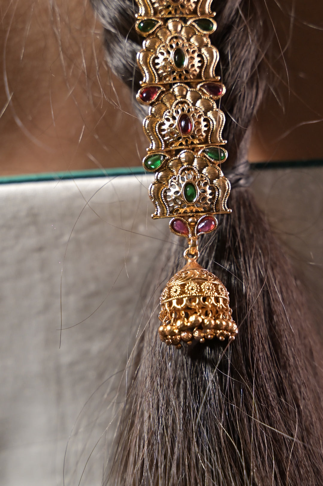 Vaidehi Temple Kundan Pearl Drop Pony Braid