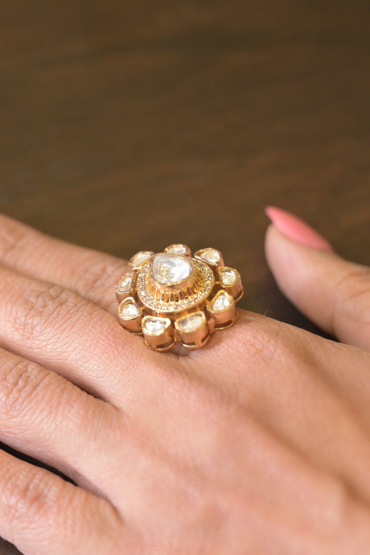 Shivaya Kundan Pear Polki Ring